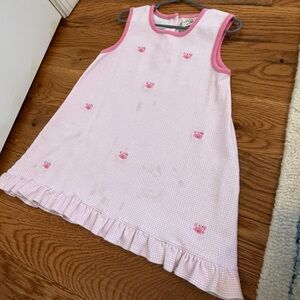 Luigi Kids Pink Gingham Dress with embroidered crabs STAINS